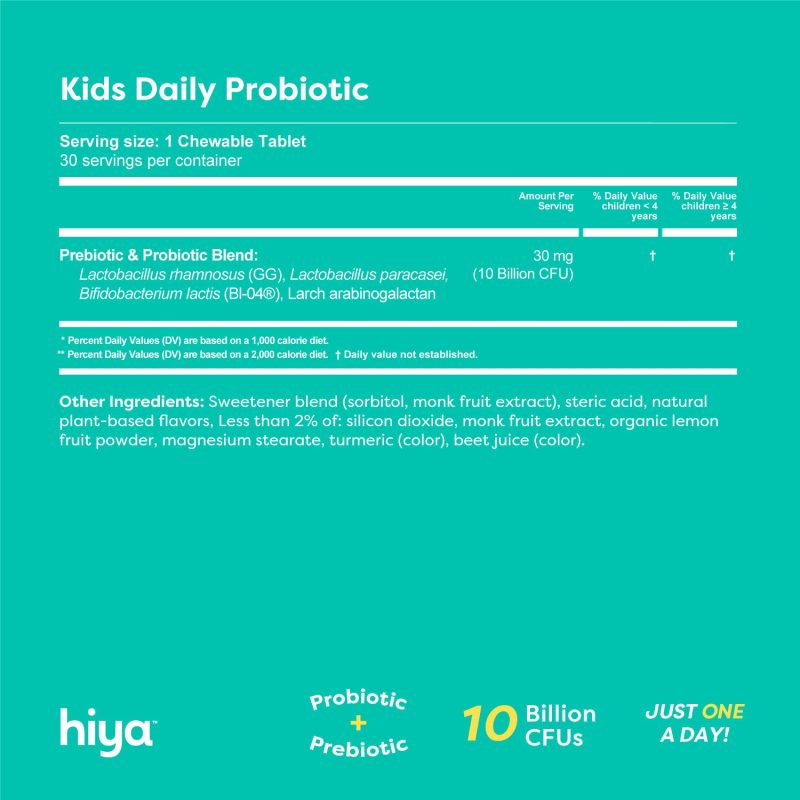 Hiya Probiotic NutritionLabel brand 2024